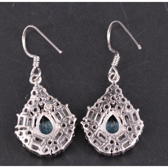 Sterling Silver 925 Topaz & Cubic Zirconia Dangle Earrings - Picture 3 of 4